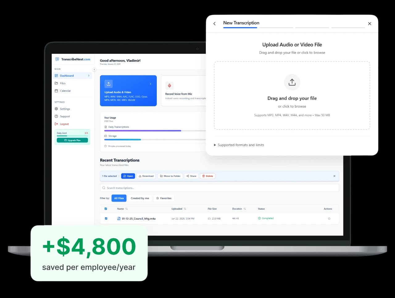 TranscribeNext Dashboard