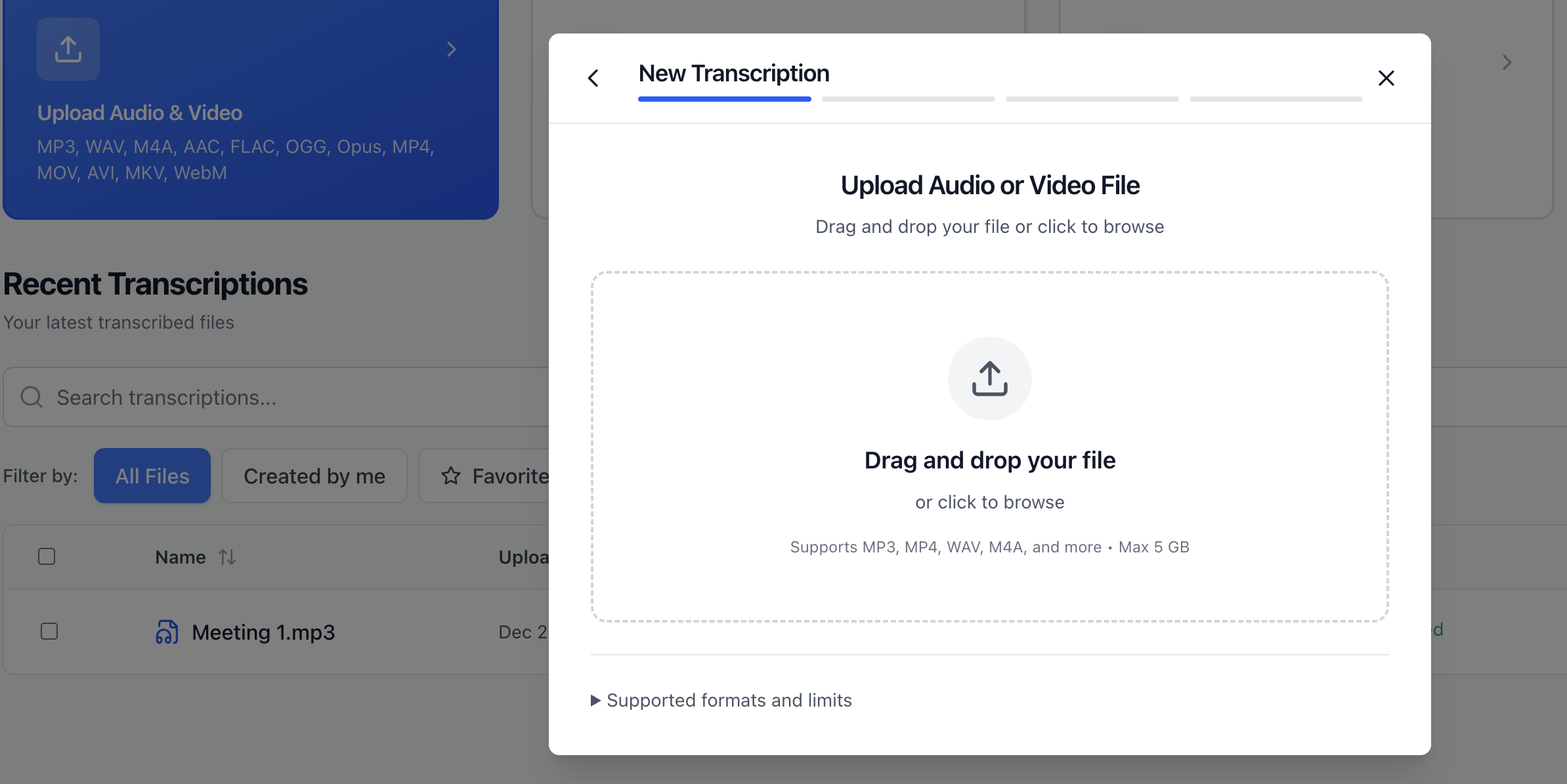 TranscribeNext upload interface